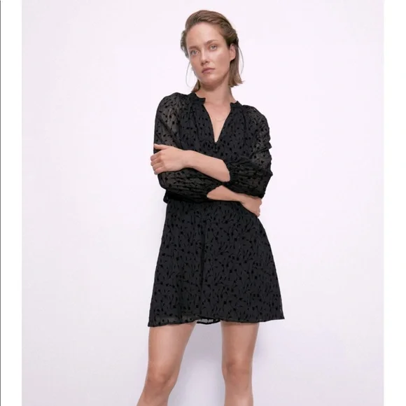 Zara black print chiffon dress. NWT. Size Small.